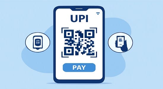Digital banking in India with UPI mobile payments and QR code