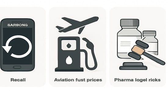 Examples of unsystematic risk including Samsung recall, aviation industry risks, and pharma lawsuits