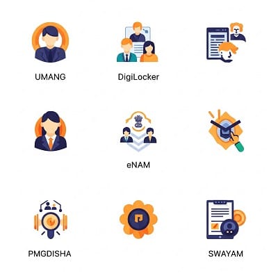 Icons of major government digital initiatives in India