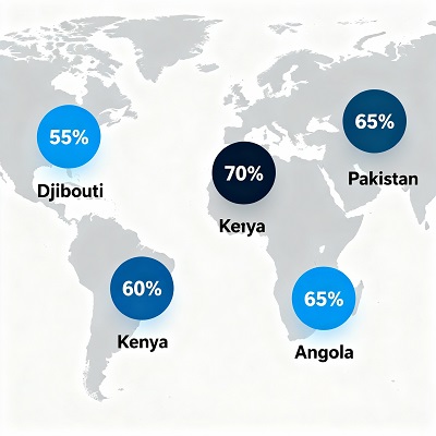Map showing countries with highest debt exposure to China under Belt and Road Initiative