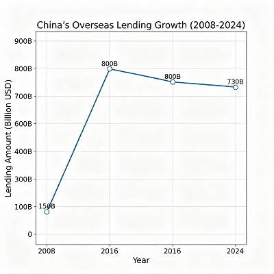 Historical chart of China’s overseas lending trend from 2008 to 2024