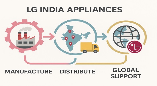 LG India business model infographic showing product lines and operations.